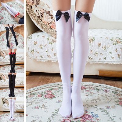 Girl Stretchy Meias Over The Knee High Socks Stockings Tights With Bows Thigh_`h